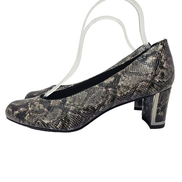 Stuart Weitzman Snakeskin Embossed Leather Pumps Heels Gray Women’s Size 7 Party - Picture 2 of 11